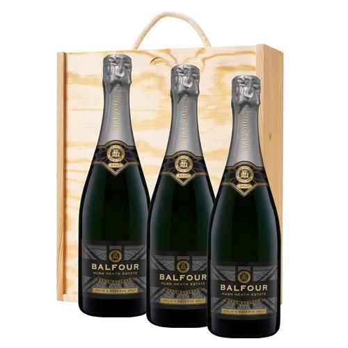 Balfour Leslies Reserve Brut English Sparkling 75cl Treble Pine Wooden Gift Boxed (3x75cl)